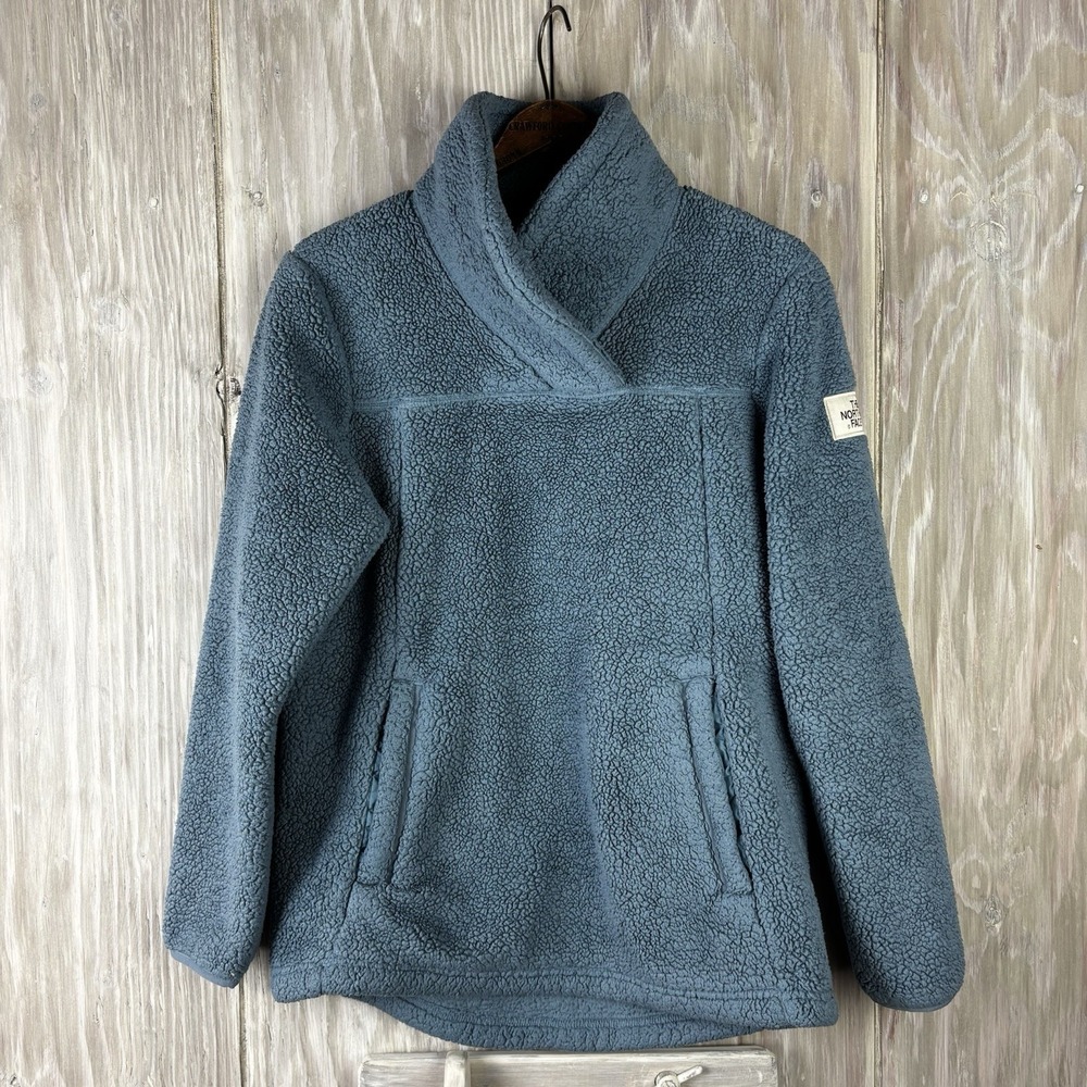 The North Face Campshire Blue Sherpa Fleece Pullover Girls Size L Deep Pile